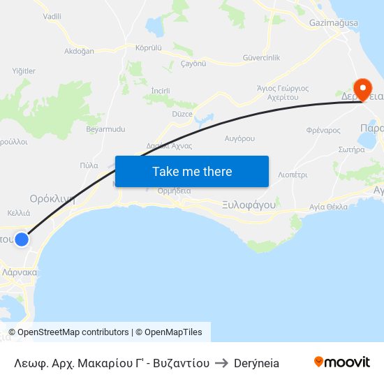 Λεωφ. Αρχ. Μακαρίου Γ' - Βυζαντίου to Derýneia map