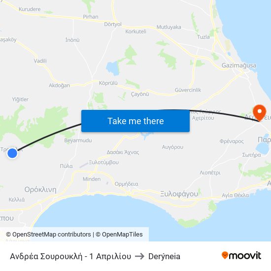Ανδρέα Σουρουκλή - 1 Απριλίου to Derýneia map