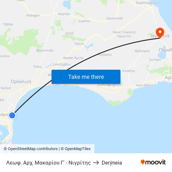 Λεωφ. Αρχ. Μακαρίου Γ' - Νιγρίτης to Derýneia map