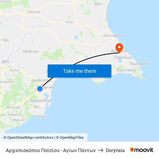 Αρχιεπισκόπου Παϊσίου - Αγίων Πάντων to Derýneia map