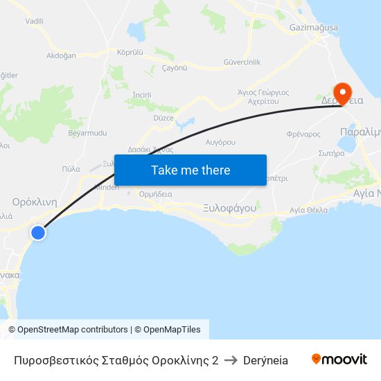 Πυροσβεστικός Σταθμός Οροκλίνης 2 to Derýneia map