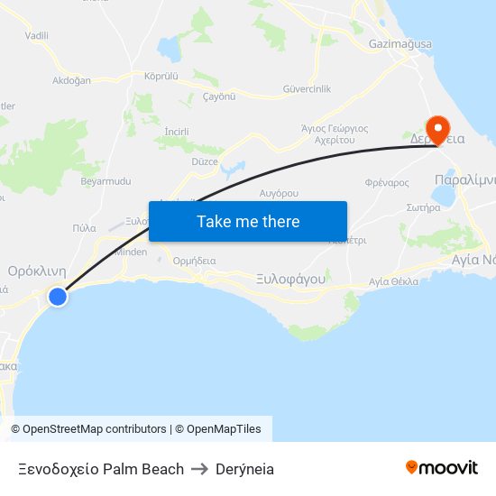 Ξενοδοχείο Palm Beach to Derýneia map