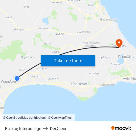 Εστίες Intercollege to Derýneia map