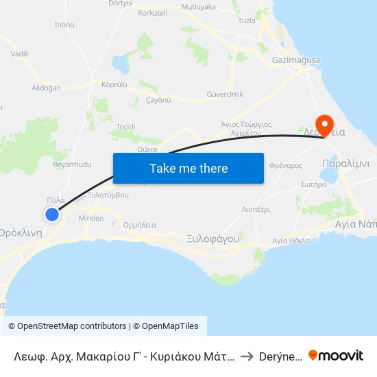 Λεωφ. Αρχ. Μακαρίου Γ' - Κυριάκου Μάτση to Derýneia map