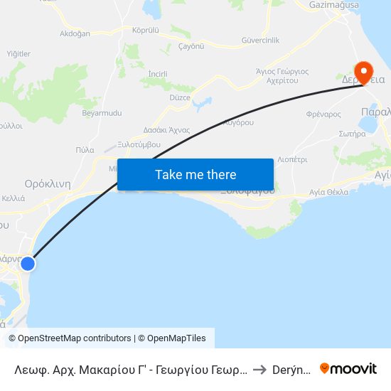 Λεωφ. Αρχ. Μακαρίου Γ' - Γεωργίου Γεωργιάδη to Derýneia map