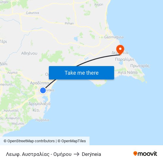 Λεωφ. Αυστραλίας - Ομήρου to Derýneia map