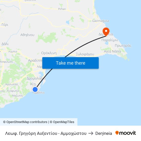 Λεωφ. Γρηγόρη Αυξεντίου - Αμμοχώστου to Derýneia map