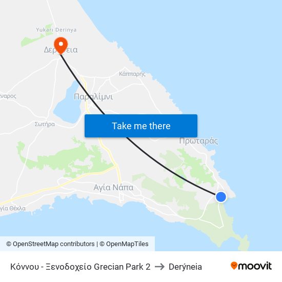 Κόννου - Ξενοδοχείο Grecian Park 2 to Derýneia map