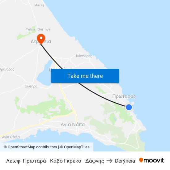 Λεωφ. Πρωταρά - Κάβο Γκρέκο - Δάφνης to Derýneia map