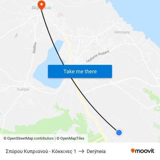 Σπύρου Κυπριανού - Κόκκινες 1 to Derýneia map