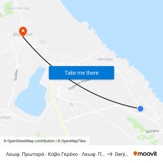Λεωφ. Πρωταρά - Κάβο Γκρέκο - Λεωφ. Περνέρας 1 to Derýneia map