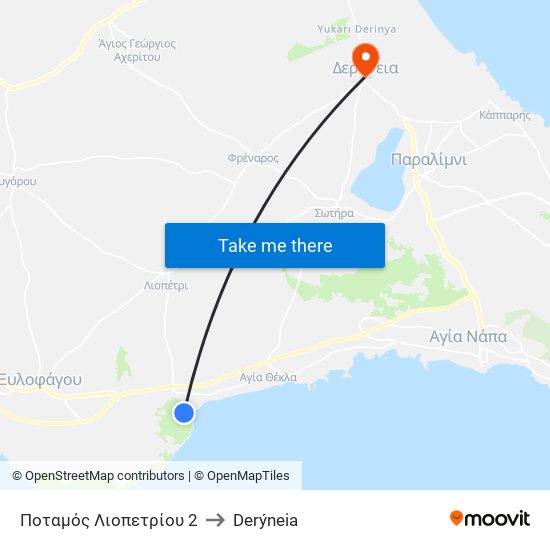 Ποταμός Λιοπετρίου 2 to Derýneia map