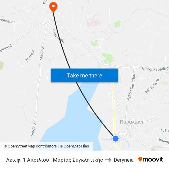 Λεωφ. 1 Απριλίου - Μαρίας Συγκλητικής to Derýneia map