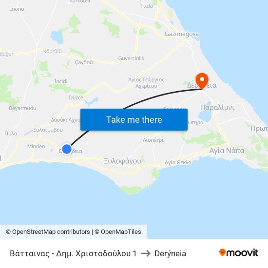Βάτταινας - Δημ. Χριστοδούλου 1 to Derýneia map