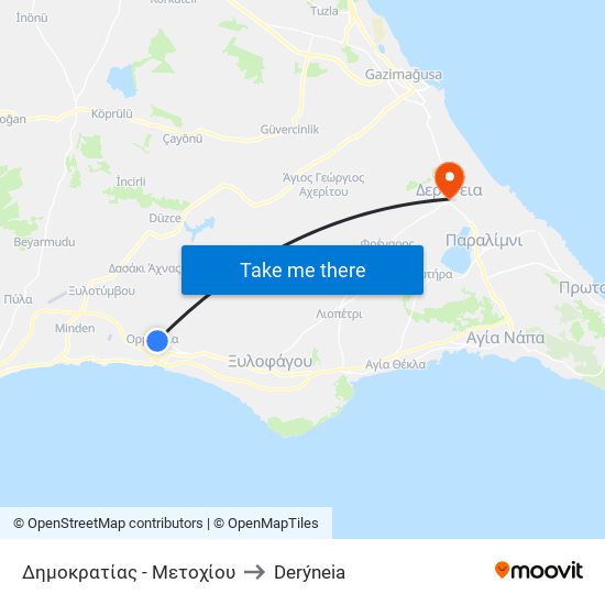 Δημοκρατίας - Μετοχίου to Derýneia map