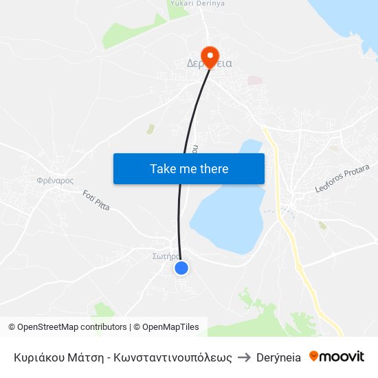 Κυριάκου Μάτση - Κωνσταντινουπόλεως to Derýneia map