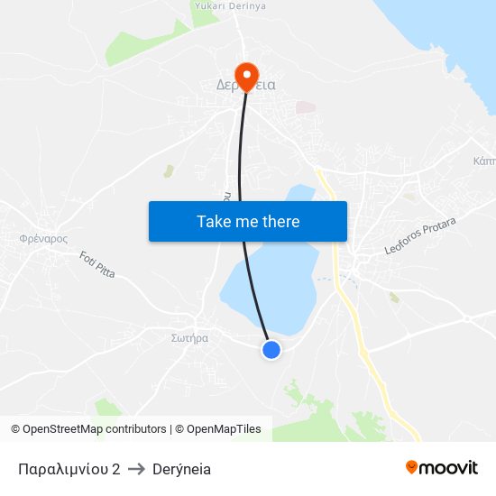 Παραλιμνίου 2 to Derýneia map