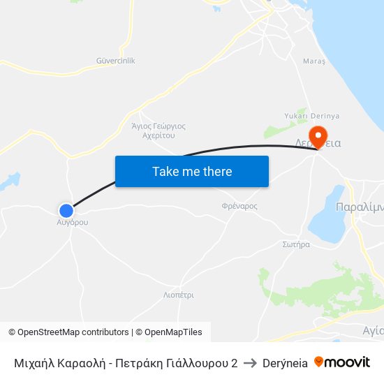 Μιχαήλ Καραολή - Πετράκη Γιάλλουρου 2 to Derýneia map