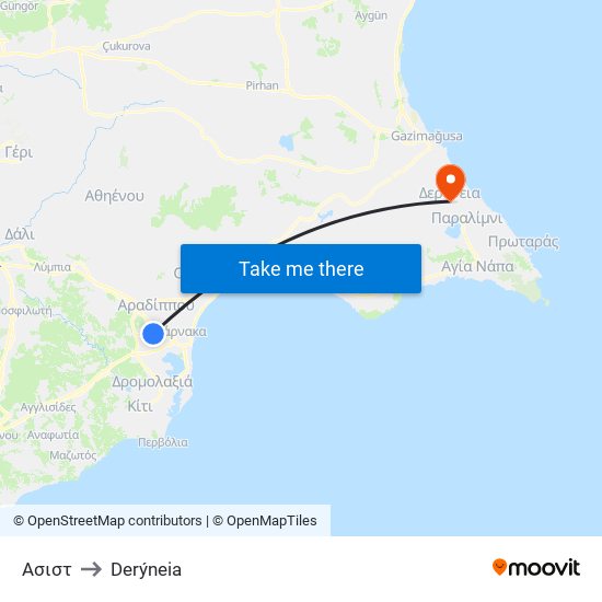 Ασιστ to Derýneia map