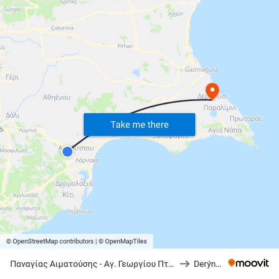 Παναγίας Αιματούσης - Αγ. Γεωργίου Πτωχού to Derýneia map