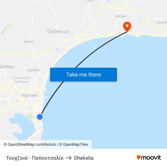 Τουχζανέ - Παπουτσαλίκ to Dhekelia map