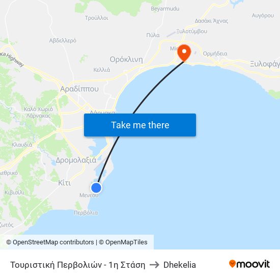 Τουριστική Περβολιών - 1η Στάση to Dhekelia map