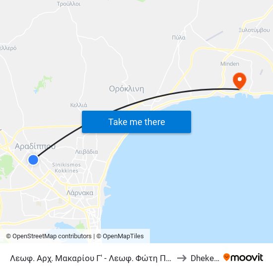 Λεωφ. Αρχ. Μακαρίου Γ' - Λεωφ. Φώτη Πίττα 2 to Dhekelia map