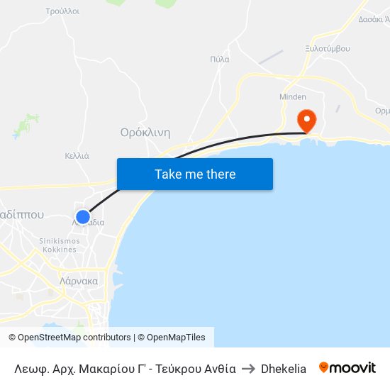 Λεωφ. Αρχ. Μακαρίου Γ' - Τεύκρου Ανθία to Dhekelia map