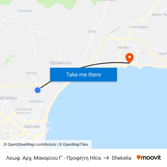 Λεωφ. Αρχ. Μακαρίου Γ' - Προφήτη Ηλία to Dhekelia map