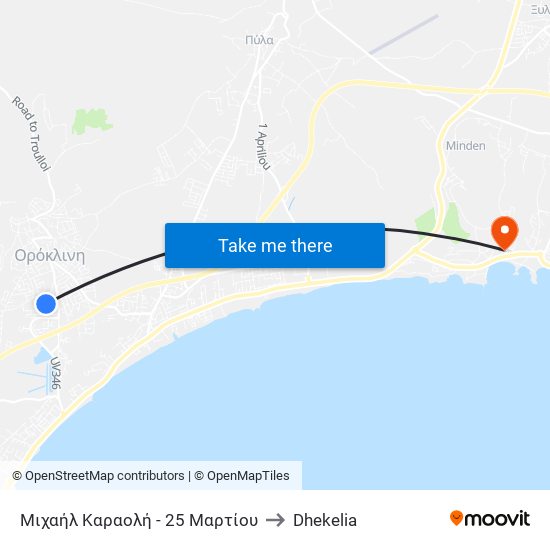 Μιχαήλ Καραολή - 25 Μαρτίου to Dhekelia map