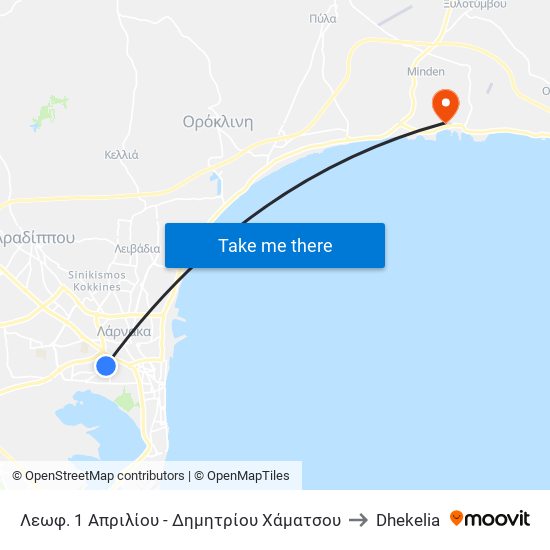 Λεωφ. 1 Απριλίου - Δημητρίου Χάματσου to Dhekelia map