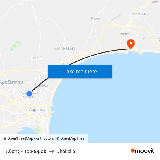 Λύσης - Τρικώμου to Dhekelia map