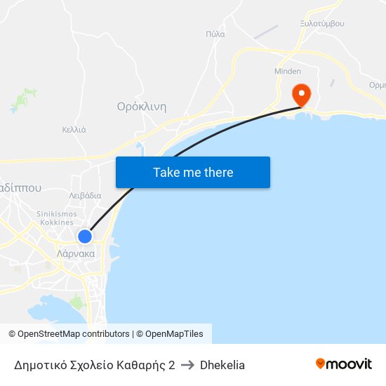 Δημοτικό Σχολείο Καθαρής 2 to Dhekelia map