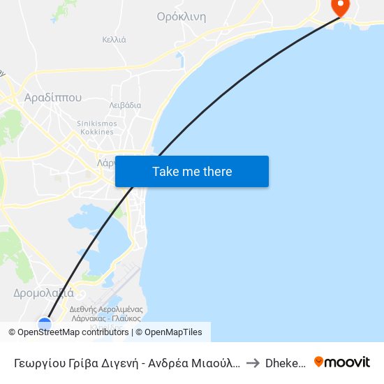 Γεωργίου Γρίβα Διγενή - Ανδρέα Μιαούλη 1 to Dhekelia map