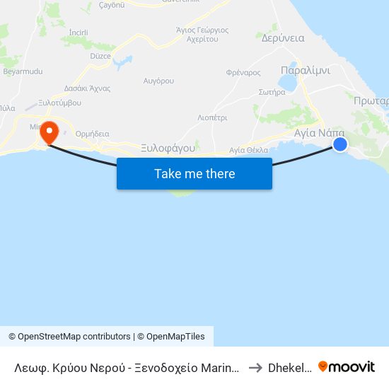 Λεωφ. Κρύου Νερού - Ξενοδοχείο Marina 1 to Dhekelia map