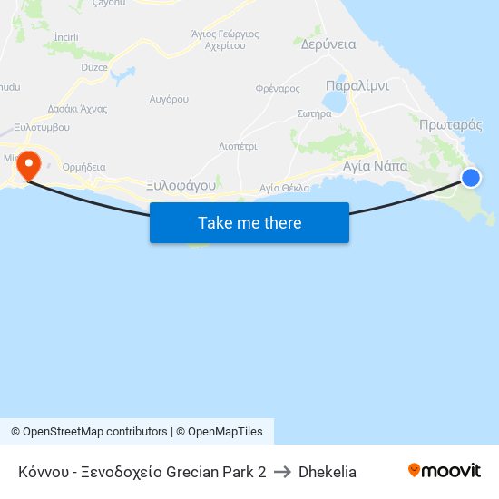 Κόννου - Ξενοδοχείο Grecian Park 2 to Dhekelia map