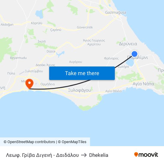 Λεωφ. Γρίβα Διγενή - Δαιδάλου to Dhekelia map