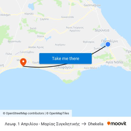 Λεωφ. 1 Απριλίου - Μαρίας Συγκλητικής to Dhekelia map