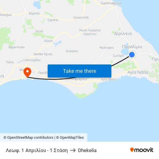 Λεωφ. 1 Απριλίου - 1 Στάση to Dhekelia map