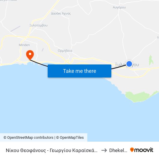 Νίκου Θεοφάνους - Γεωργίου Καραϊσκάκη to Dhekelia map