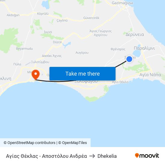 Αγίας Θέκλας - Αποστόλου Ανδρέα to Dhekelia map
