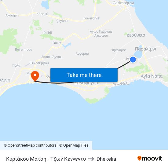 Κυριάκου Μάτση - Τζων Κένvεντυ to Dhekelia map