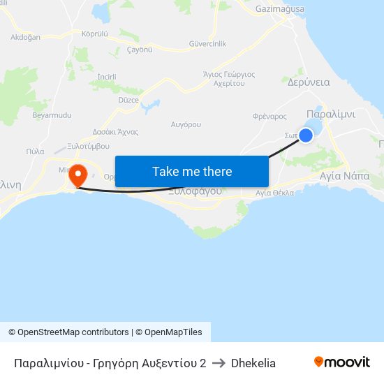 Παραλιμνίου - Γρηγόρη Αυξεντίου 2 to Dhekelia map