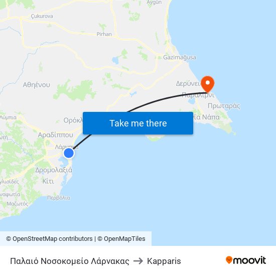 Παλαιό Νοσοκομείο Λάρνακας to Kapparis map