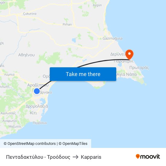 Πενταδακτύλου - Τροόδους to Kapparis map