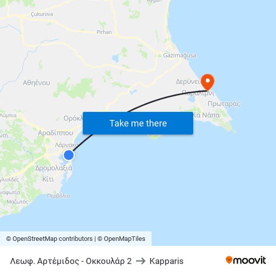 Λεωφ. Αρτέμιδος - Οκκουλάρ 2 to Kapparis map