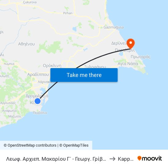 Λεωφ. Αρχιεπ. Μακαρίου Γ´ - Γεωργ. Γρίβα Διγενή 2 to Kapparis map