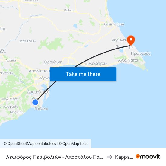 Λεωφόρος Περιβολιών - Αποστόλου Παύλου 1 to Kapparis map