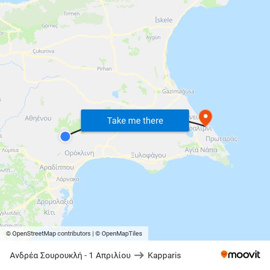 Ανδρέα Σουρουκλή - 1 Απριλίου to Kapparis map