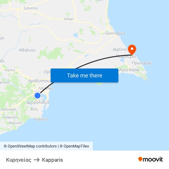 Κυρηνείας to Kapparis map
